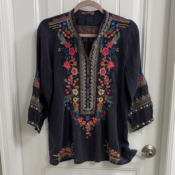 Johnny Was Tops - Johnny Was Black Tunic with Multicolor Embroidery